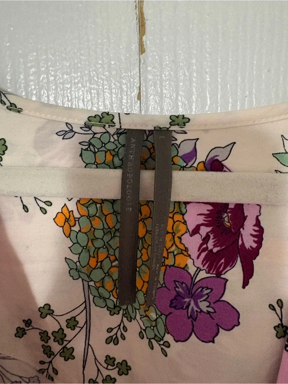 Anthropologie Cream Midi Dress with Purple & Yellow Floral Print - Picture 3 of 3